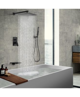 Male NPT Black Shower System, 12 Inch Shower Fixtures Rain Shower Head with Handheld Shower Spray, Wall Mount Shower Faucet Set for Bathroom