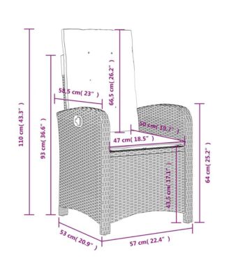 Reclining Garden Chair Set of 2 Brown PE rattan Standard
