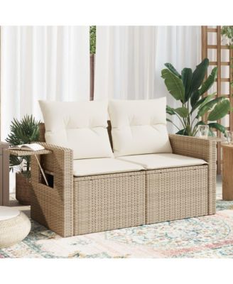 Garden Sofa Beige PE Rattan Medium Adjustable Armrests
