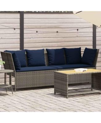 Patio Sofa with Cushions Gray Poly Rattan