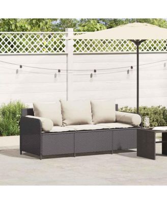 Garden Sofa Black PE Rattan, Powder-Coated Steel 3-Seater