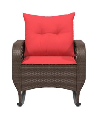 Patio Rocking Chair Brown PE rattan, powder-coated steel, polyester