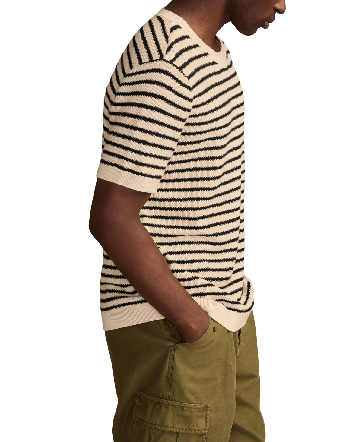 Lucky Brand Men's Striped Crewneck Textured Sweater In Neutral