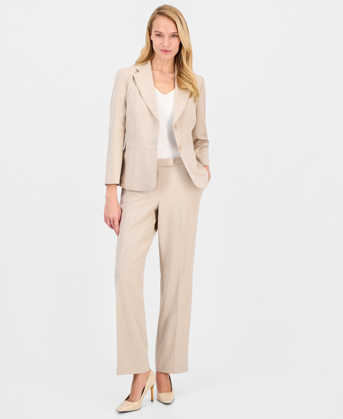 Le Suit Women's Notch-lapel Mid-rise Pantsuit In Neutral