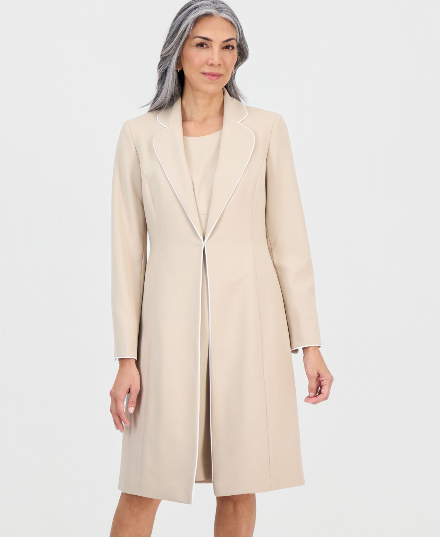 Women's Topper Jacket & Round-Neck Sheath 2 Piece Dress Suit, Regular & Petites