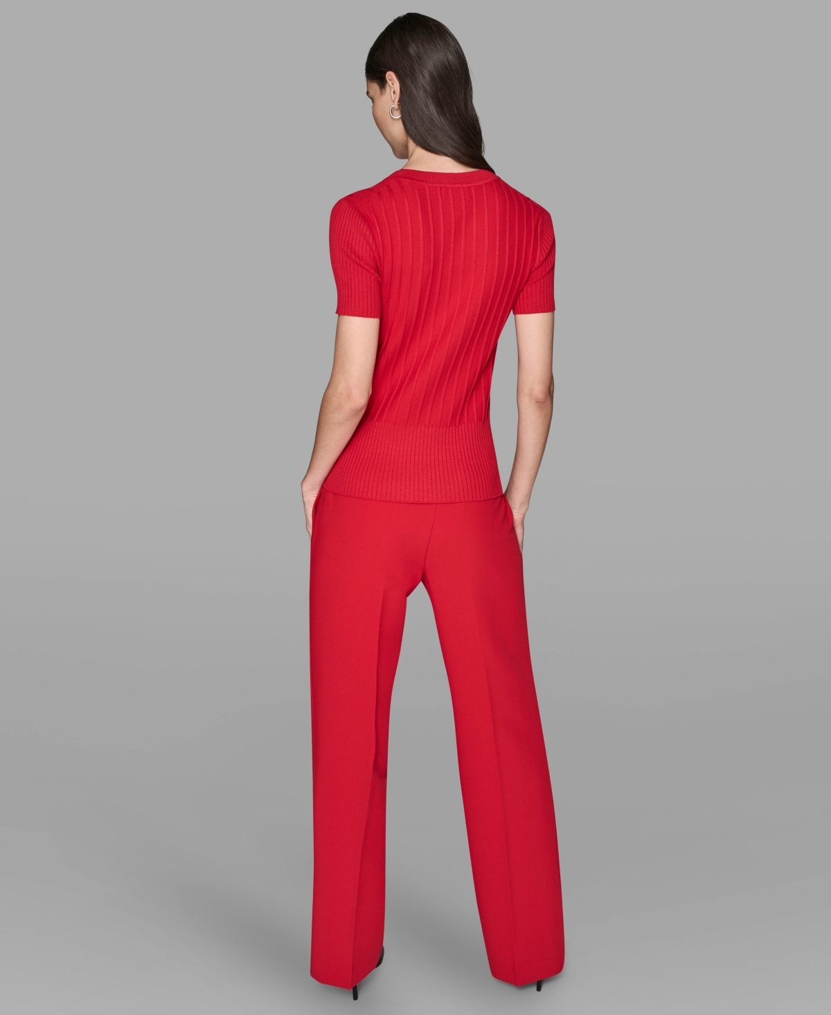 Karl Lagerfeld Women's Short Sleeve Sweater Knit Top In Red