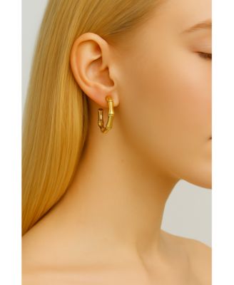 18K Gold-Plated Bamboo Motif Hoop Earrings