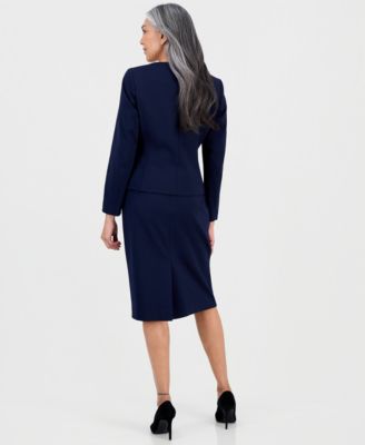 Women's Square-Neck Button-Front Ponte Skirt Suit, Regular & Petites