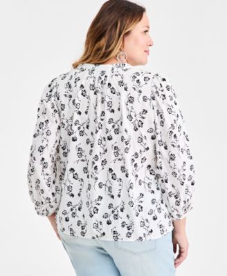 Plus Size Printed Split-Neck Popover Top, Macy's Exclusive