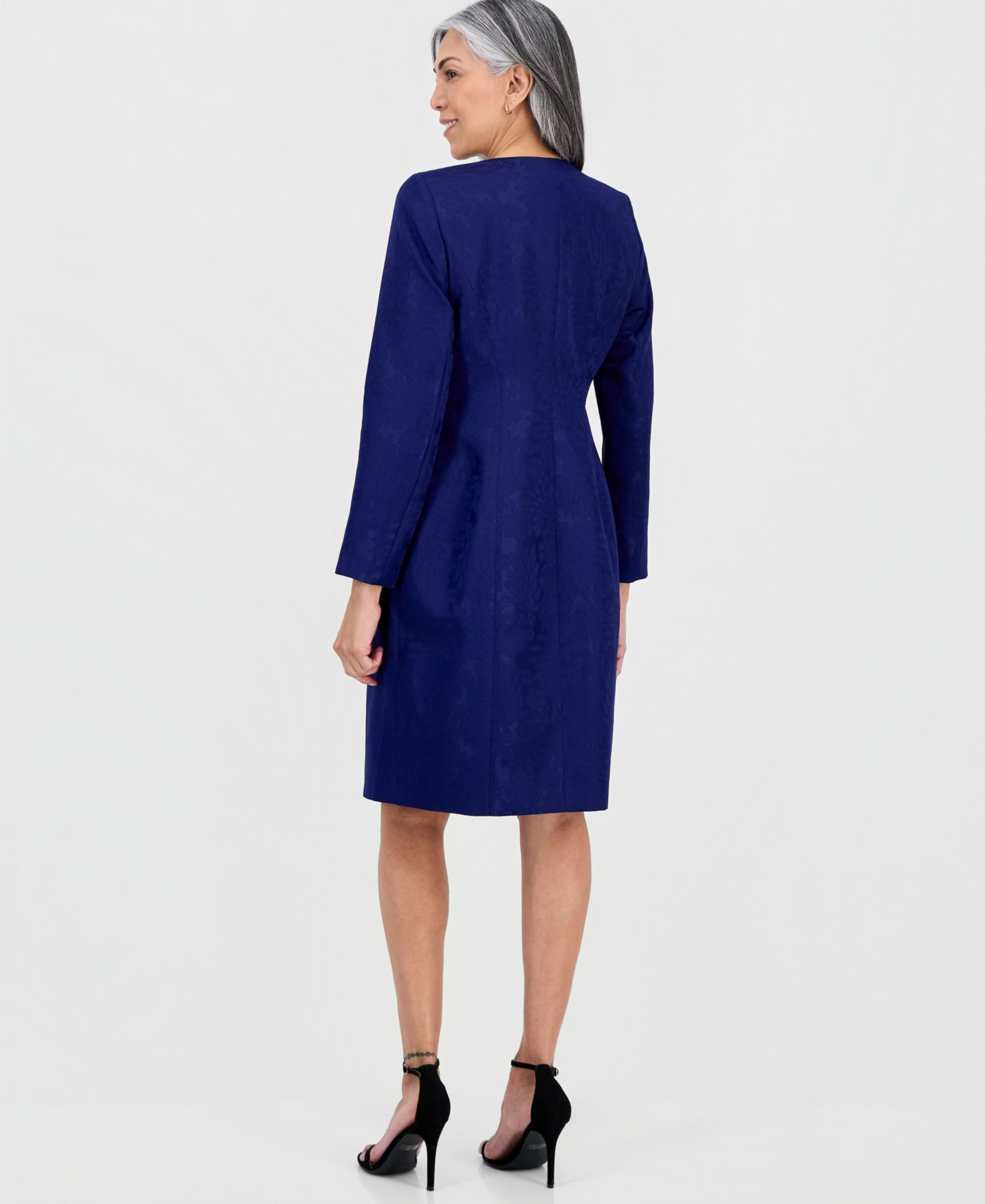 Women's Jacquard Jacket & Round-Neck Sheath 2 Piece Dress Suit