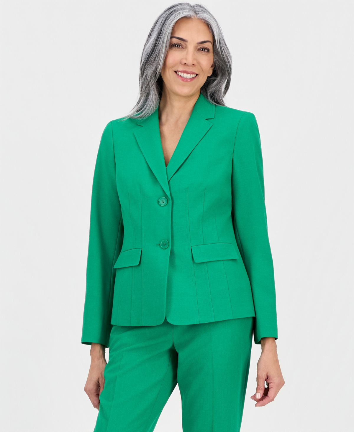 Le Suit Women's Notch-lapel Mid-rise Pantsuit In Green