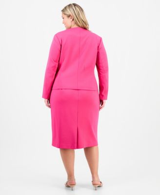 Plus Size Square-Neck Button-Front Ponte Skirt Suit 