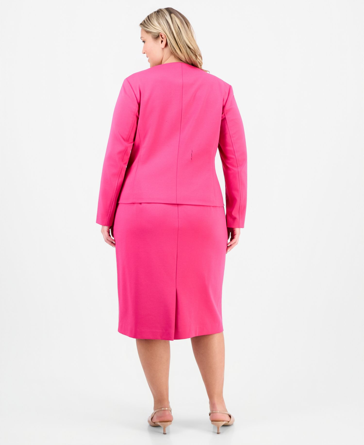 Plus Size Square-Neck Button-Front Ponte 2 Piece Skirt Suit