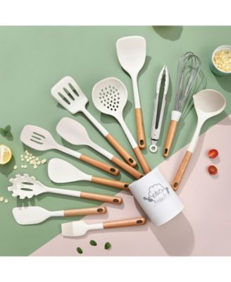 13-Piece Silicone Kitchen Utensils with Wooden Handles Set