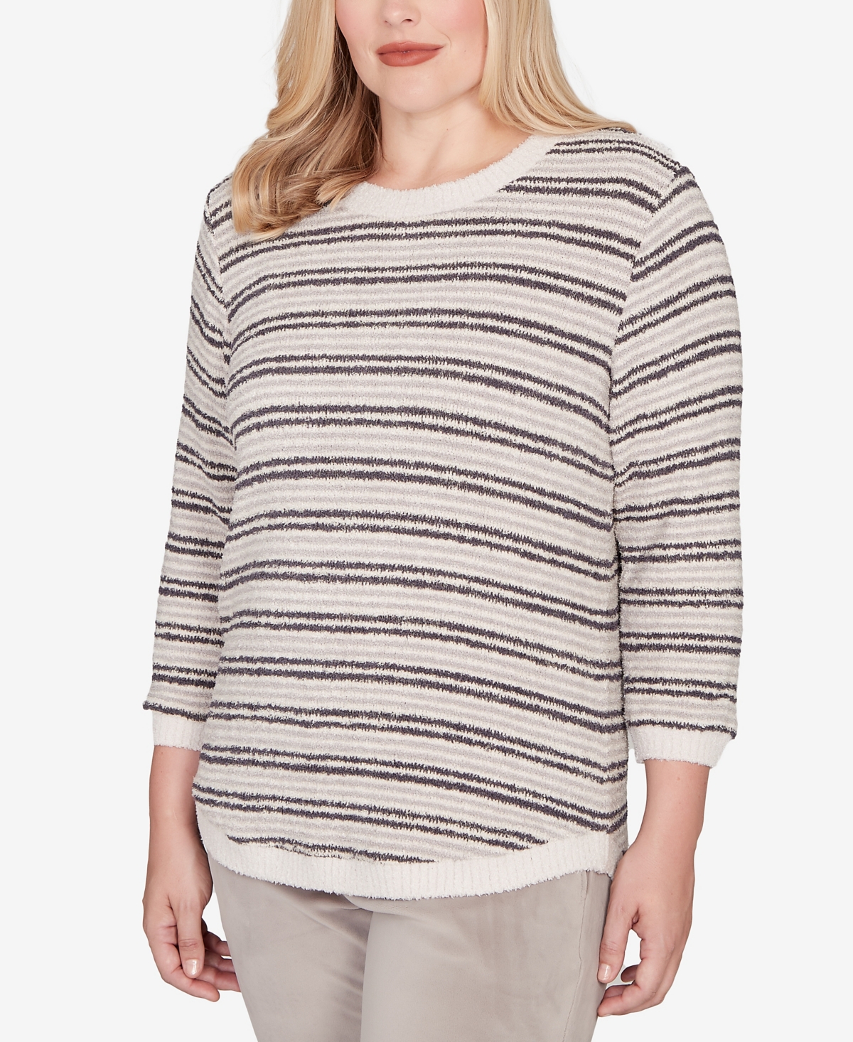 Alfred Dunner Petite Calm Luxe Eyelash Striped Knit Top In Multi