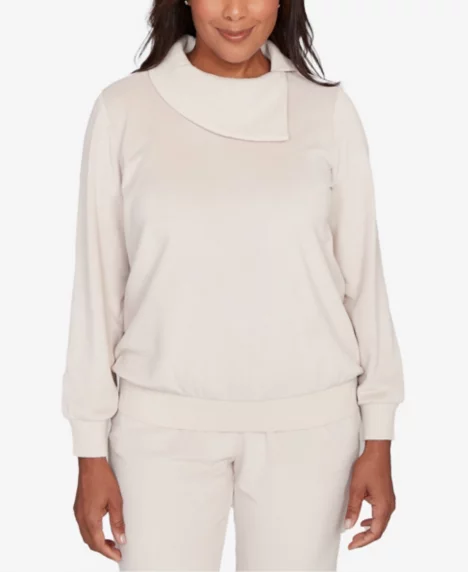 Petite Calm Luxe Solid Shimmer Detail Envelope Neck Top - Alabaster