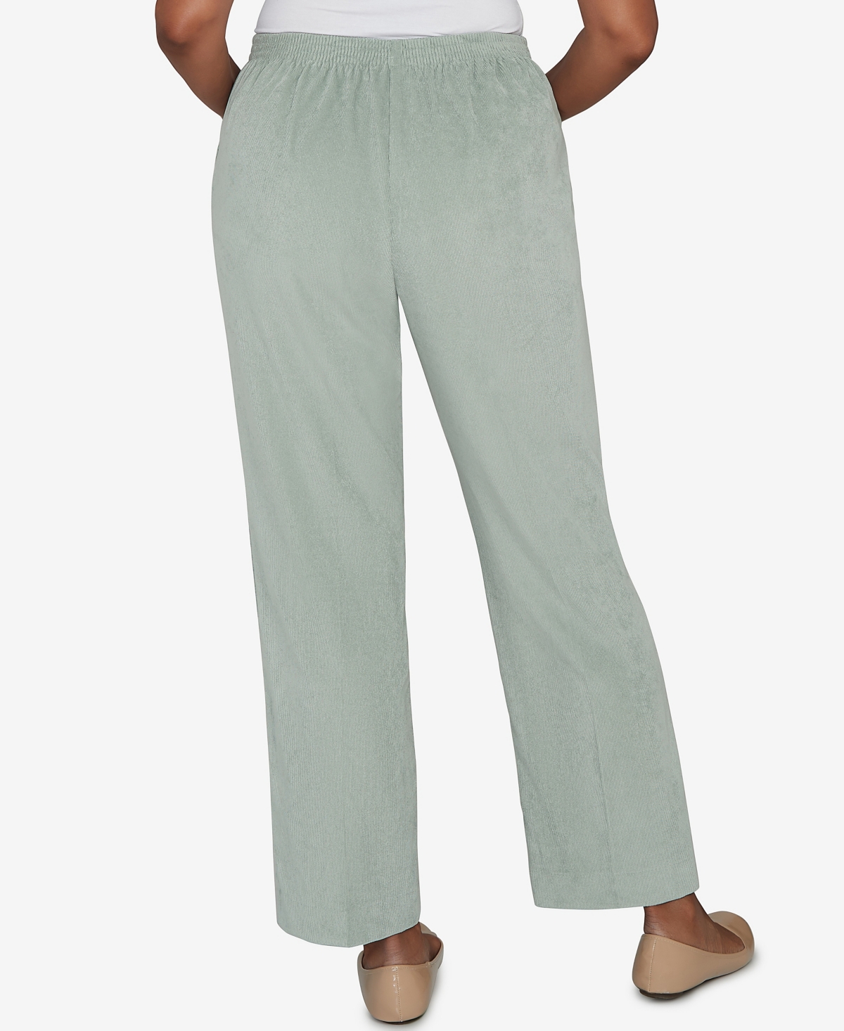 Alfred Dunner Petite Stockbridge Pull-on Corduroy Flat Front Average Length Pants In Green