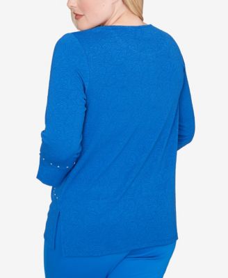 Petite Barcelona Solid Floral Jacquard Knit Top