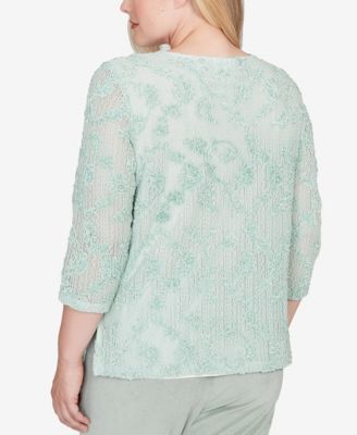 Petite Stockbridge Floral Velvet Soutache Mesh Top with Necklace