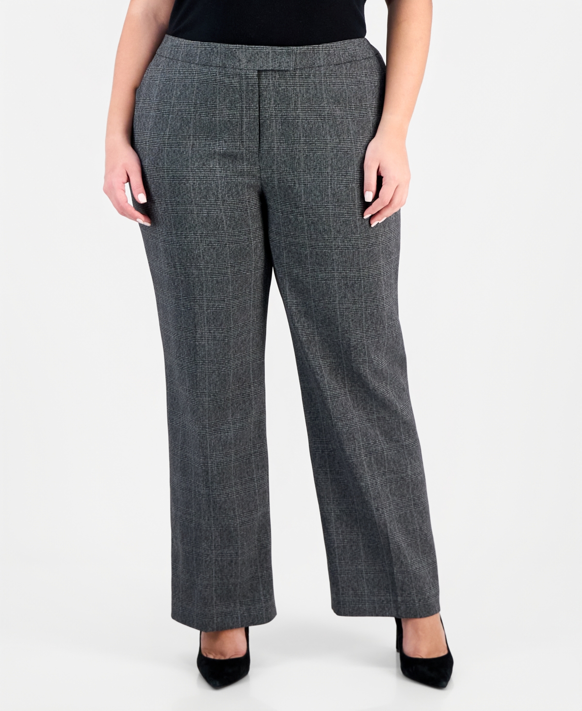 Le Suit Plus Size Flap-pocket Mid-rise Wide-leg Pantsuit In Gray