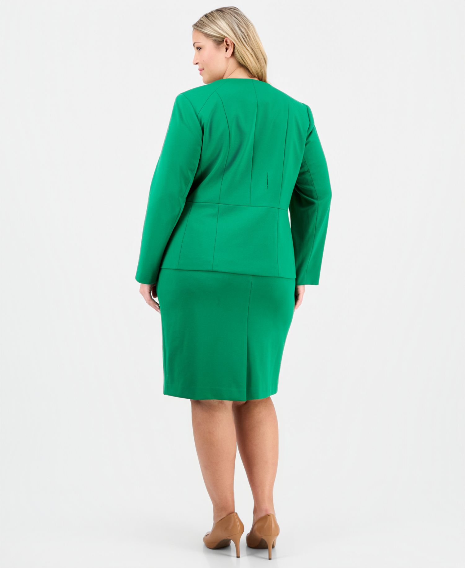 Plus Size Zip-Front Ponte Jacket & Slim-Fit 2 Piece Skirt Suit