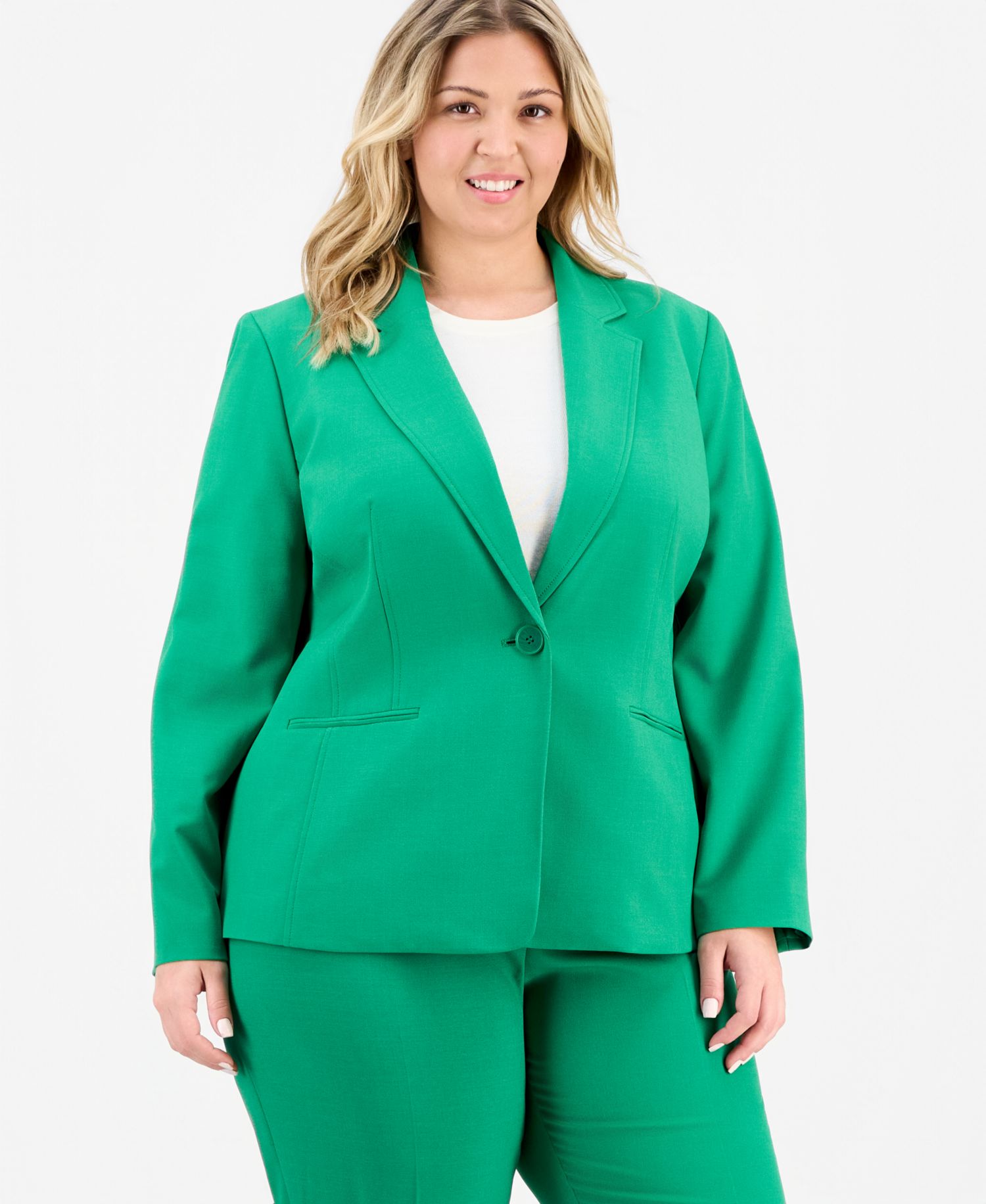 Plus Size Notch-Lapel Mid-Rise 2 Piece Pantsuit