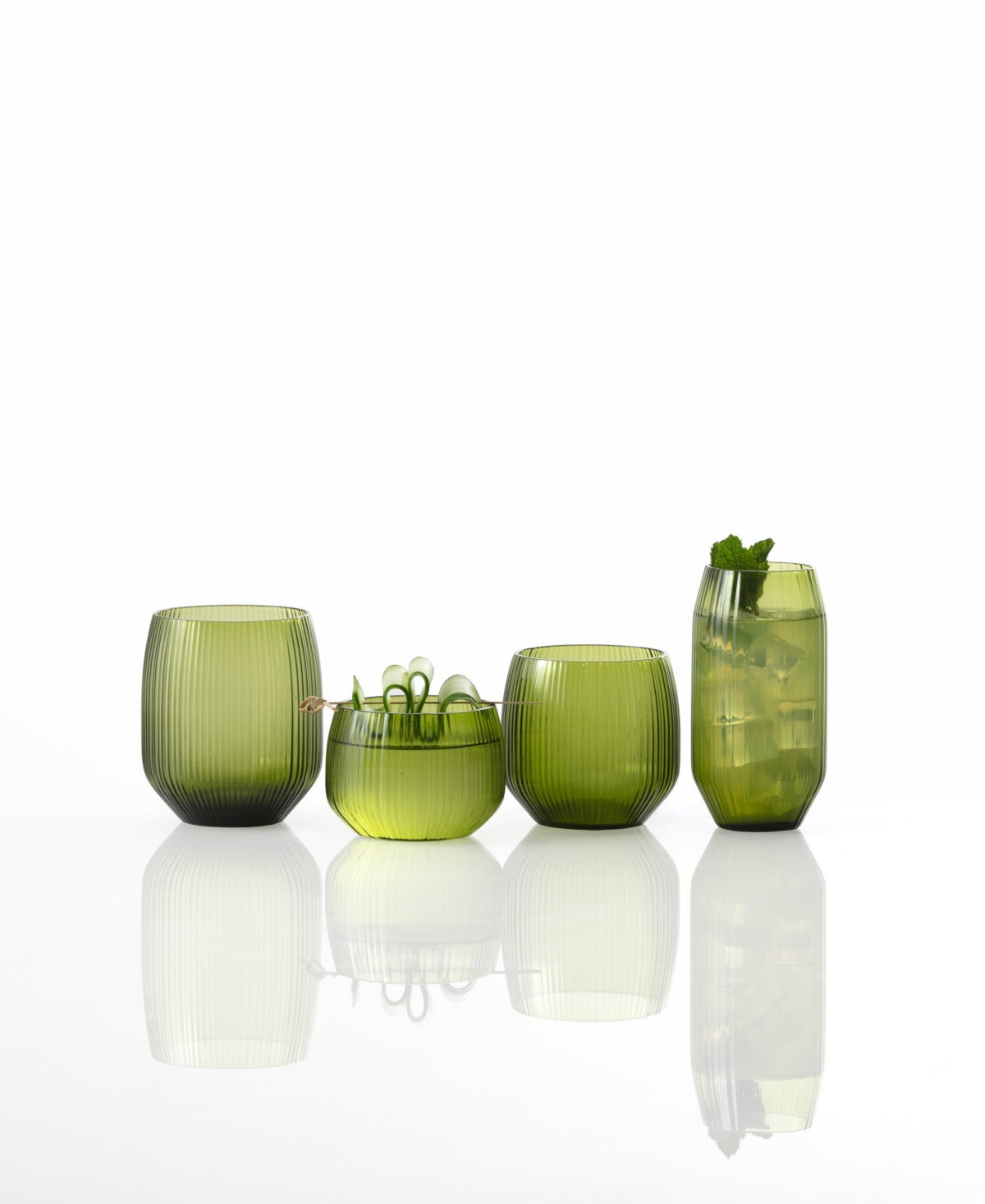 Fortessa Estiva Textured Double Old-fashioned Glasses, Set Of 4 In Green