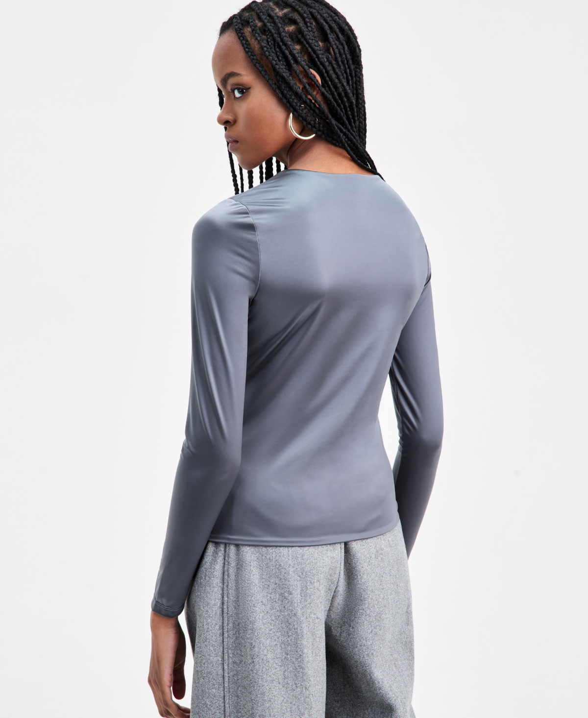 Bar Iii Women's Shine Scoop-neck Top, Macy's Exclusive In Gray