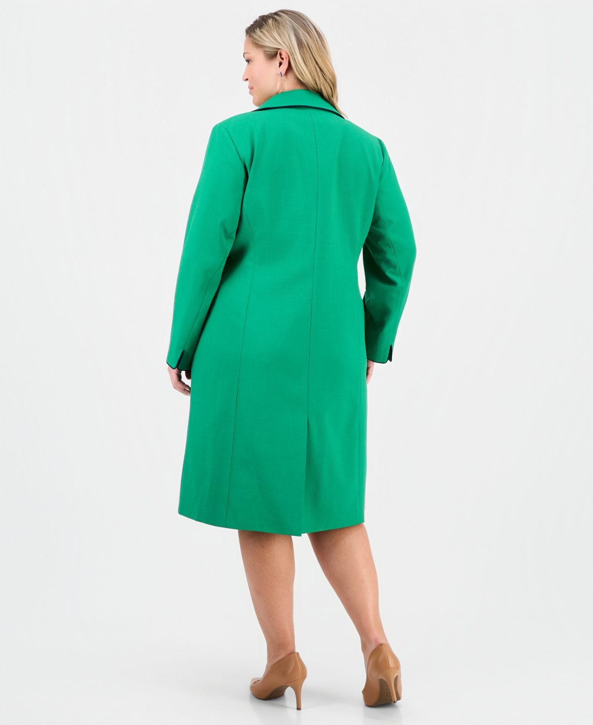 Le Suit Plus Size Open-front Jacket & Round-neck Sheath Dress In Green