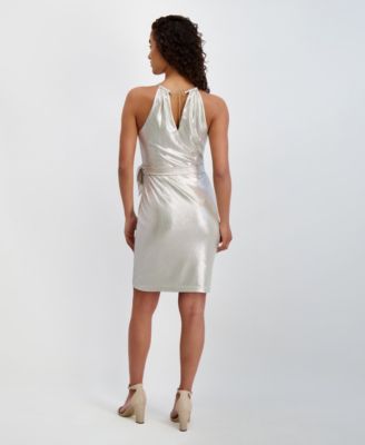 Women's Chain-Neck Sleeveless Side-Tie Shift Dress