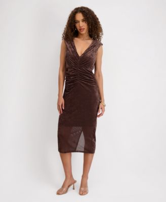 Women's V-Neck Velvet Mesh Dress