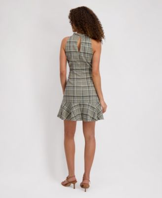 Women's Mock Neck Sleeveless Plaid Woven Dress