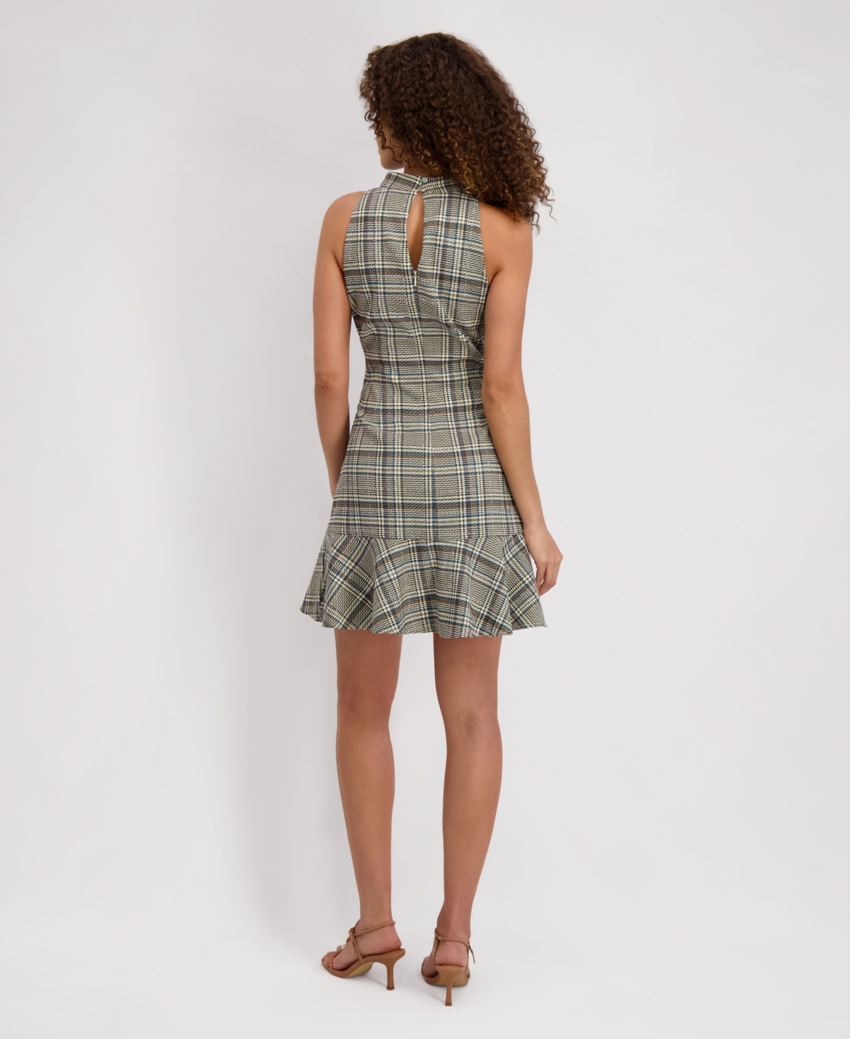 kensie Women's Mock Neck Sleeveless Plaid Woven Dress