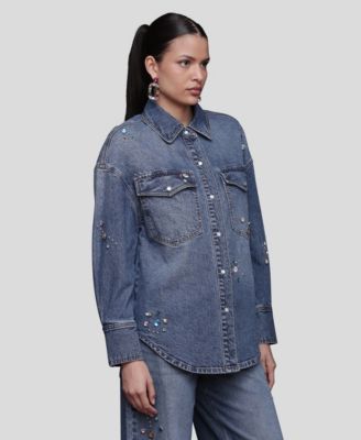 Women's Bejeweled Long Sleeves Oversized Shirt
