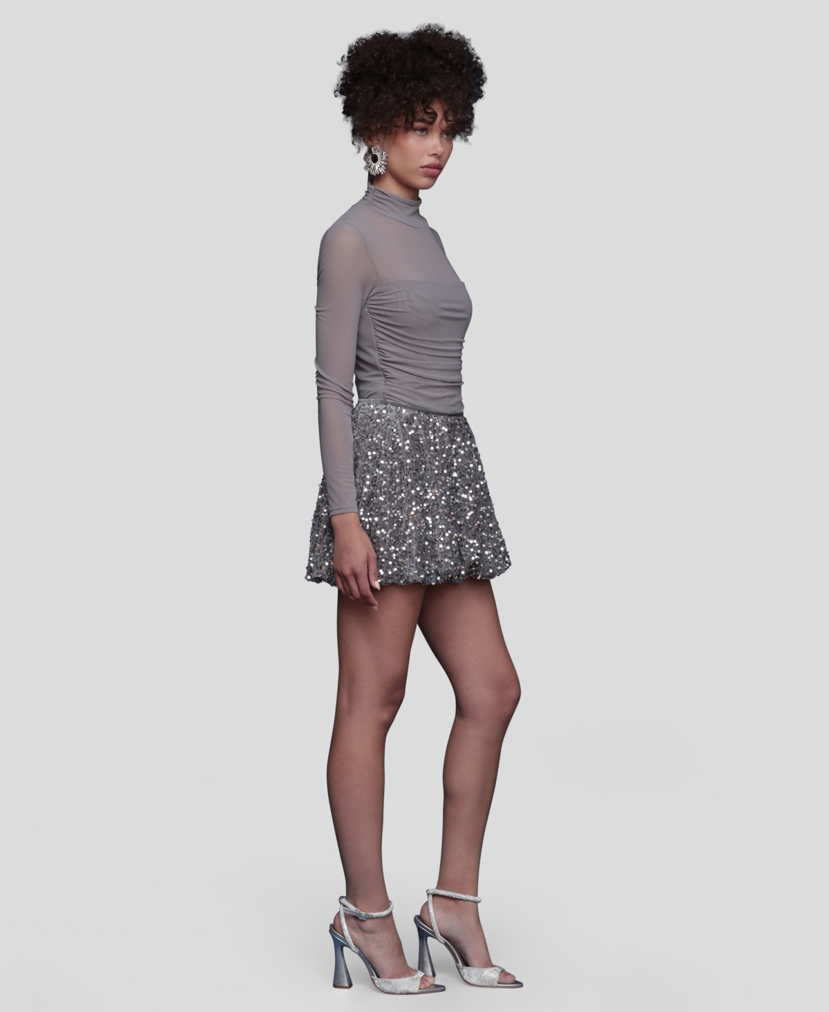 Avec Les Filles Sequin Velvet Bubble Miniskirt In Blue