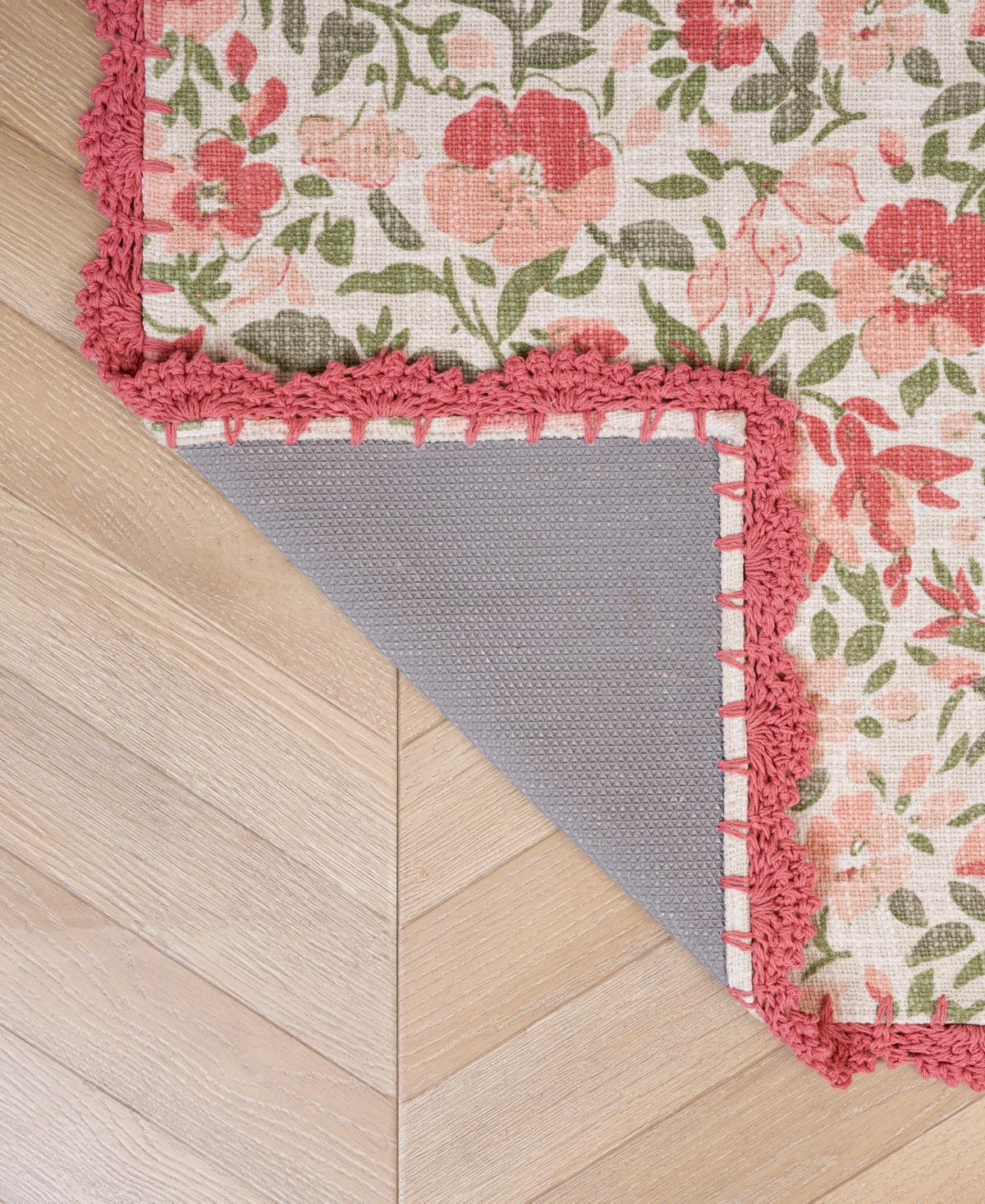 Laura Ashley Crochet Border Cotton Runner Rug, 26" X 45" In Pink