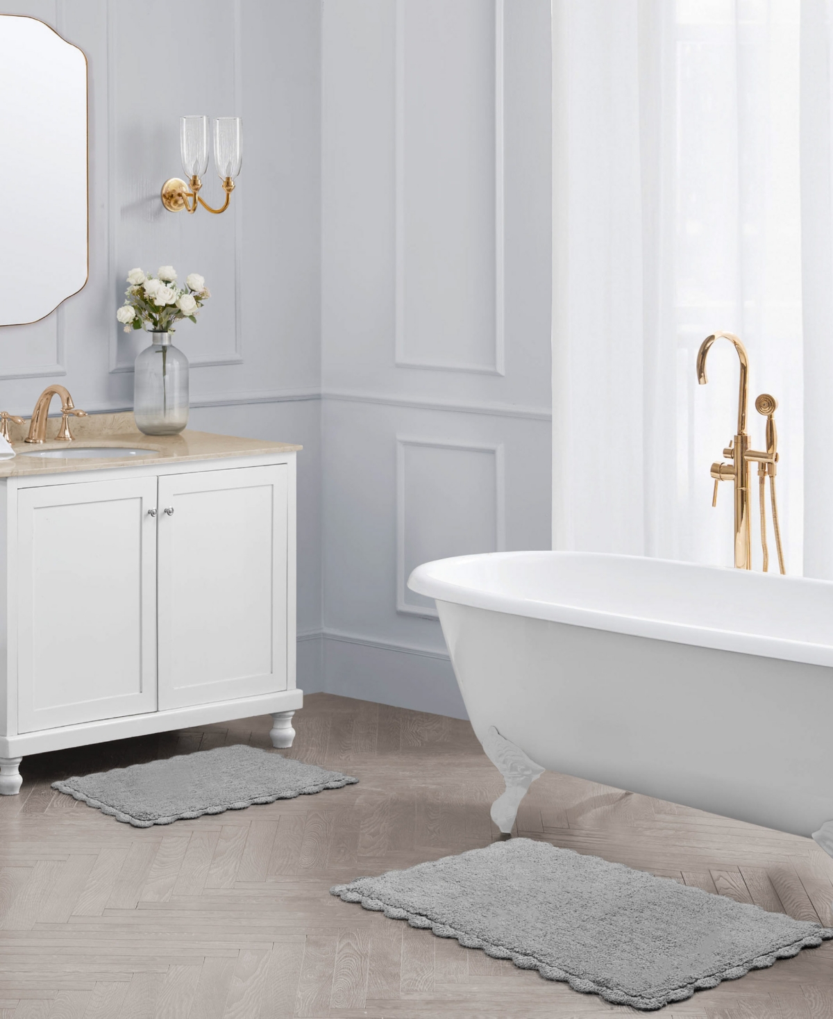 Laura Ashley Heathered Crochet Border Cotton Bath Rug Set In Gray