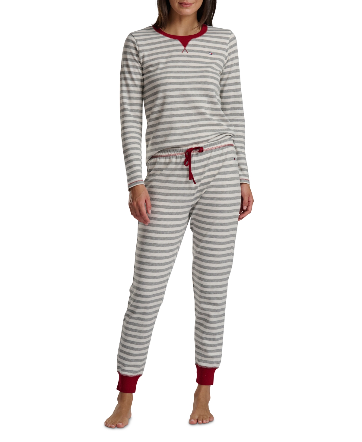 Tommy Hilfiger Women's 2-pc. Packaged Printed Thermal Pajamas Set In Gray