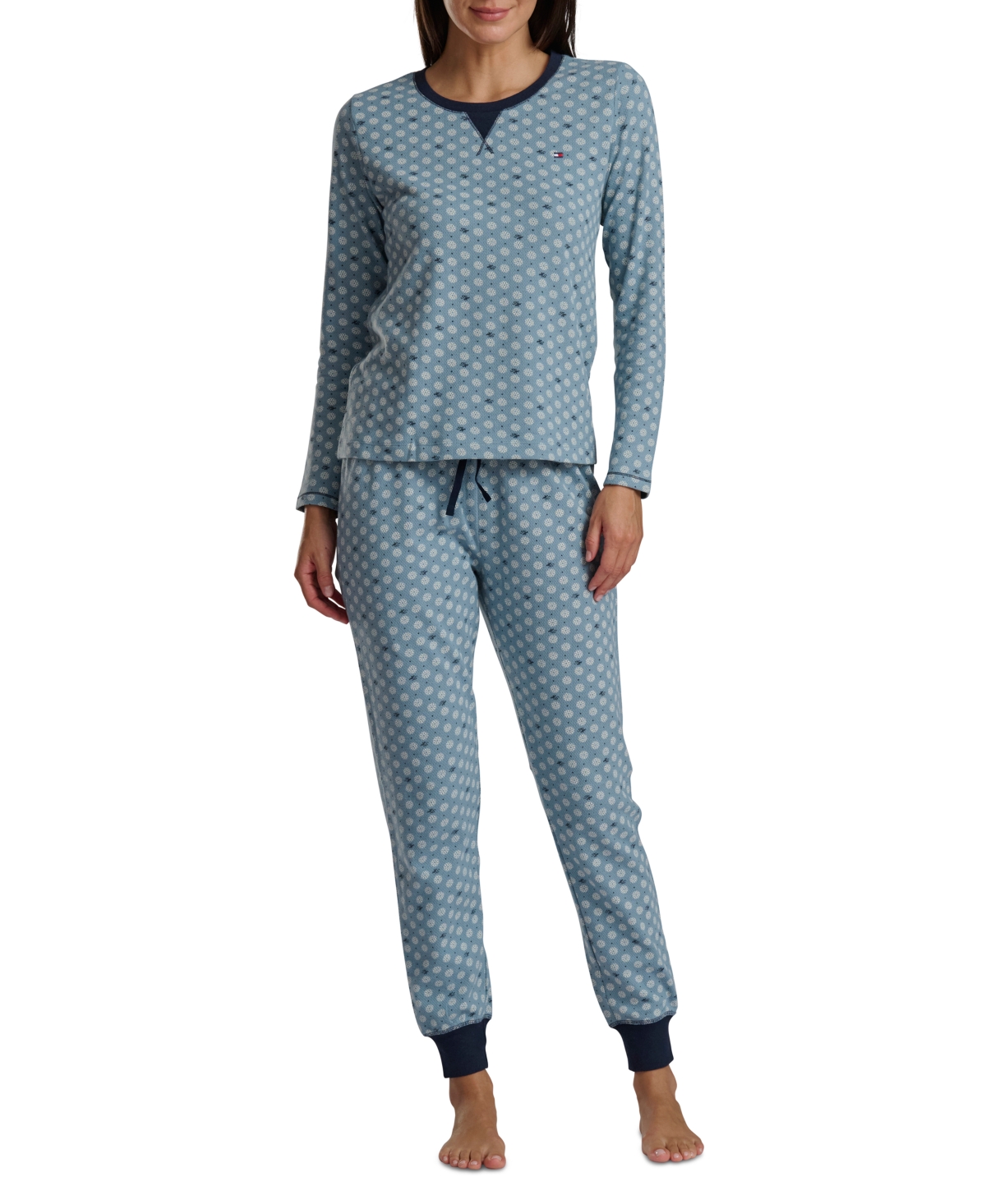 Tommy Hilfiger Women's 2-pc. Packaged Printed Thermal Pajamas Set In Blue