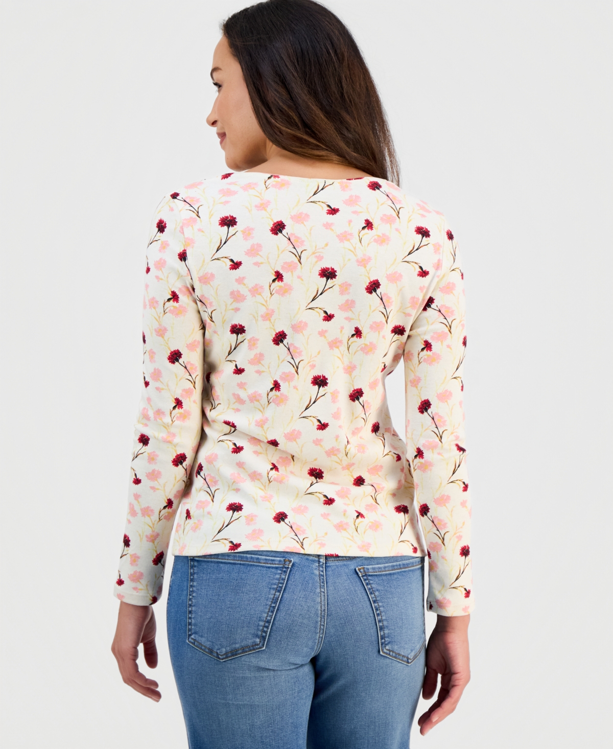 Style & Co Petite Faded Floral Printed Top In Neutral