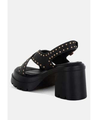 Womens Nambo Stud Embellished Block Heel