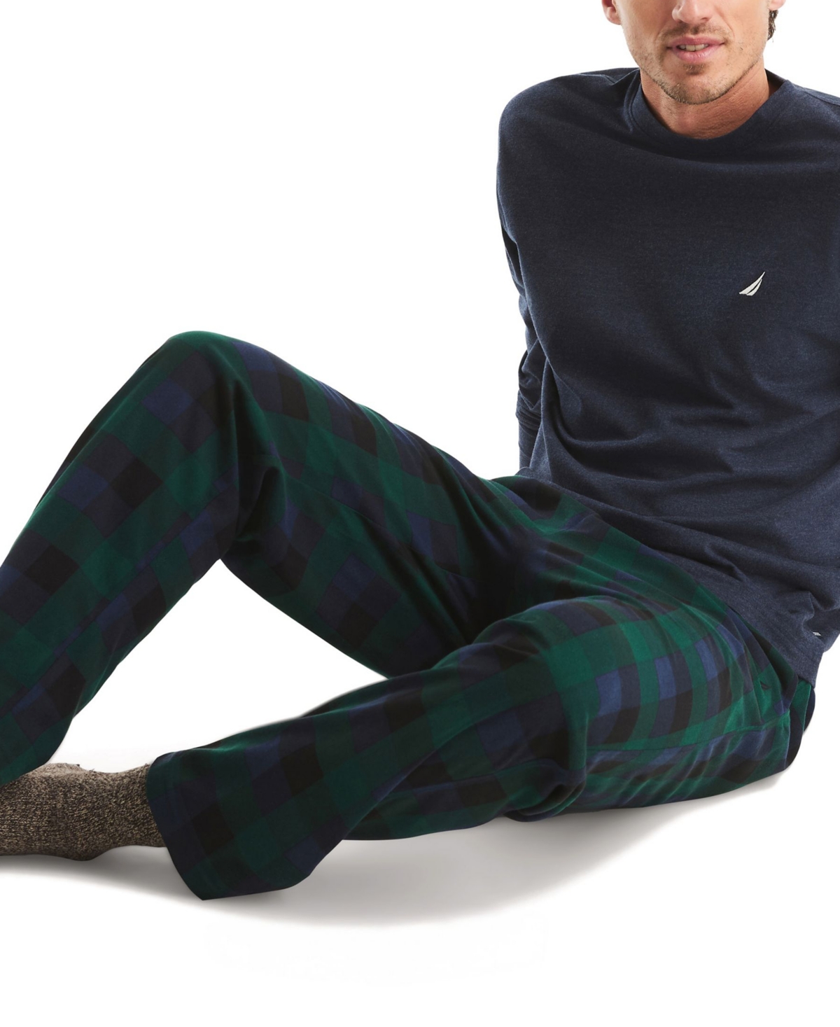Nautica Men's Fleece Plaid Pajama Pants In Green