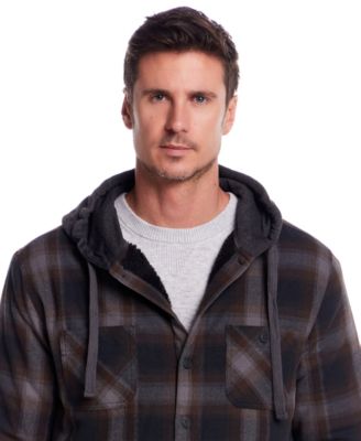 Men's Sherpa Lined Flannel Hooded Shirt Jacket