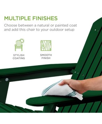 Folding Adirondack Chair Outdoor, Wooden Accent Lounge Furniture w/ 350lb Capacity