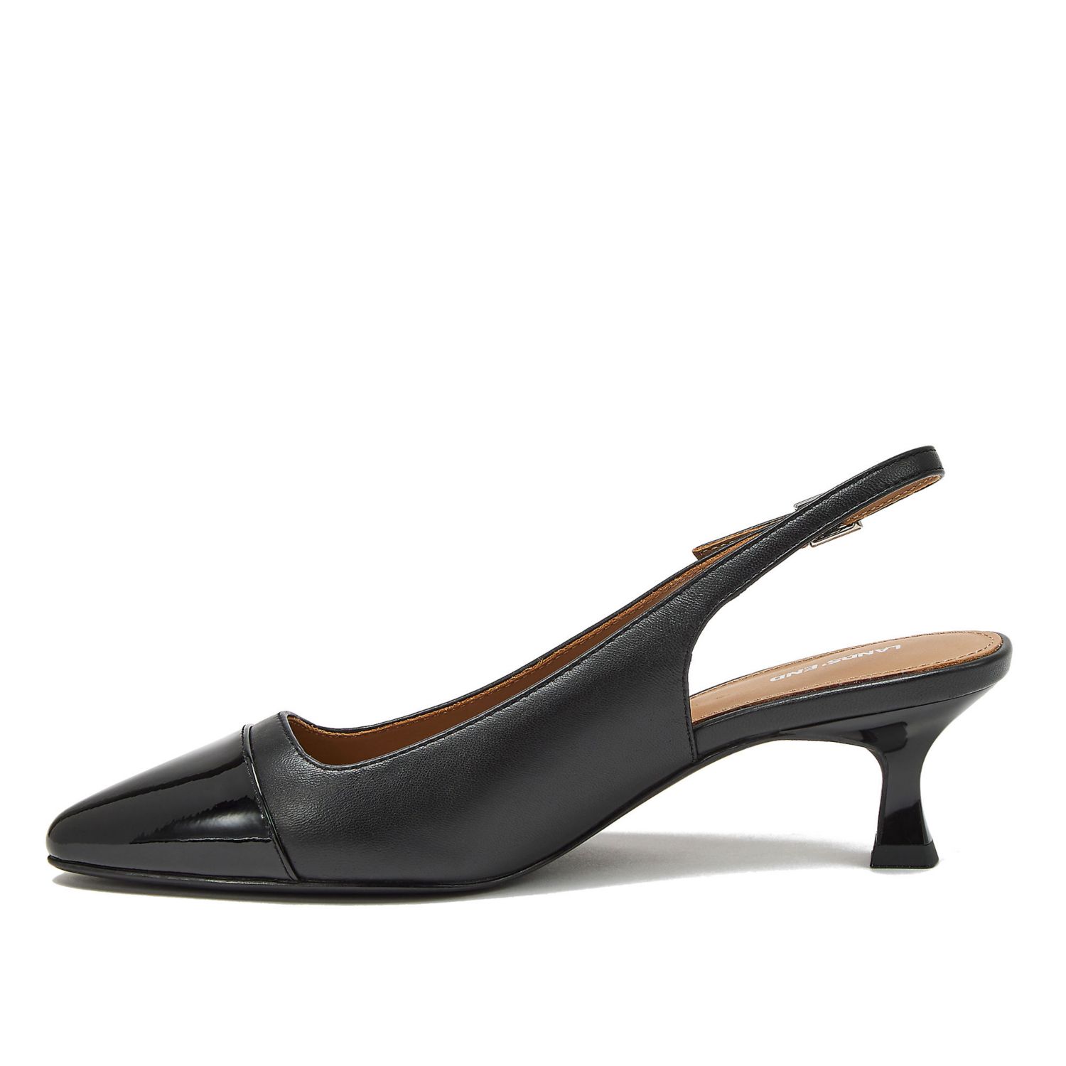 Women's Leather Slingback Cap Toe Kitten Heels