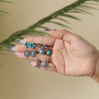 Turquoise Western Stud Earring Set - 5 Pairs