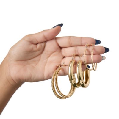 3-Piece Textured Gold-Tone Hoop Earring Set