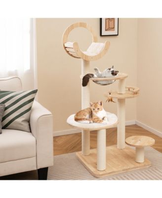 4-in-1 Building Block Cat Tree w/ Space Capsule Nest Padded Platform Hanging Toy