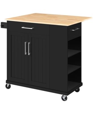 36” H Kitchen Island Cart on Wheels with Solid Wood Top & Storage