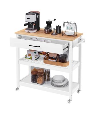 Solid Wood Top Rolling Kitchen Cart